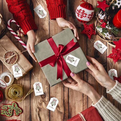 Taling 50 PCS Hishench Gift Tags with String Pink Bow Merry Paper Paper Gift Tags Xmas Hanging Label لقضاء عطلة سعيدة للهدايا ، ملصق الورق الحديث (القوس الوردي) in Saudi Arabia