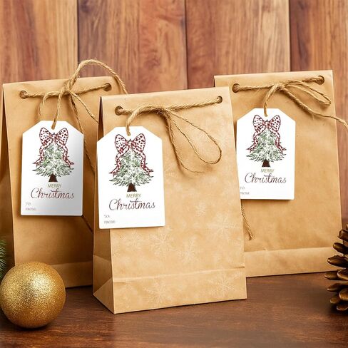 Taling 50 PCS Hishench Gift Tags with String Pink Bow Merry Paper Paper Gift Tags Xmas Hanging Label لقضاء عطلة سعيدة للهدايا ، ملصق الورق الحديث (القوس الوردي) in Saudi Arabia