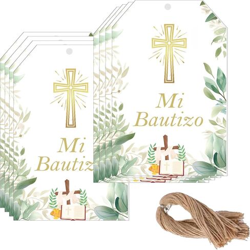 Mi Bautizo Card Gold Religious Baptism Favor Tags 50 Pcs Gold Cross Thank You Paper Tags with String - Spanish God Blessed Gift Tag for Birthday Party Favors in Saudi Arabia
