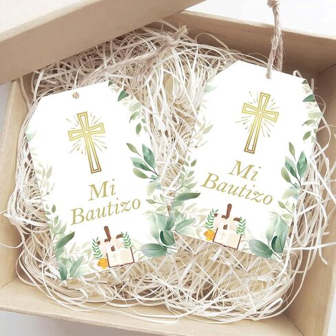 Mi Bautizo Card Gold Religious Baptism Favor Tags 50 Pcs Gold Cross Thank You Paper Tags with String - Spanish God Blessed Gift Tag for Birthday Party Favors in Saudi Arabia