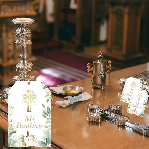 Mi Bautizo Card Gold Religious Baptism Favor Tags 50 Pcs Gold Cross Thank You Paper Tags with String - Spanish God Blessed Gift Tag for Birthday Party Favors in Saudi Arabia