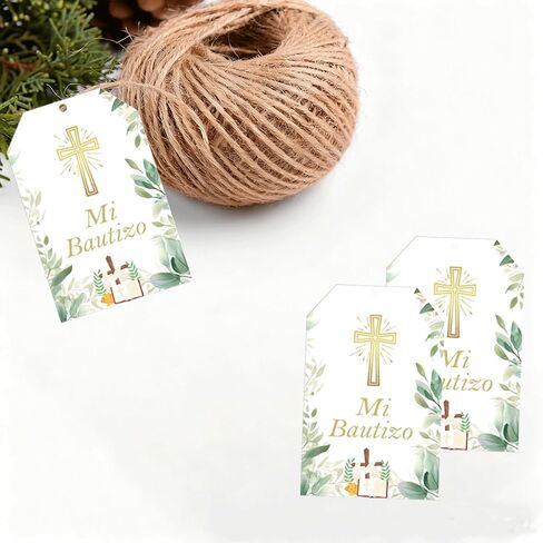 Mi Bautizo Card Gold Religious Baptism Favor Tags 50 Pcs Gold Cross Thank You Paper Tags with String - Spanish God Blessed Gift Tag for Birthday Party Favors in Saudi Arabia