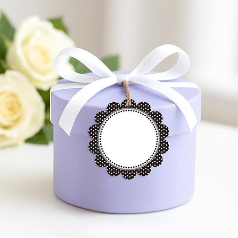 Jijacraft 50pcs علامات هدايا فارغة مع سلسلة ، 2.5 بوصة سوداء النقطة الأسود مستديرة مستديرة فارغة ، علامات الورق الأبيض القابل للكتابة لالتفاف الهدايا ، الحرف اليدوية ، ألعاب in Saudi Arabia
