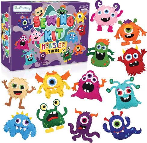 Halloween Monster Craft Sewing Kit for Kids - Sewing Craft Kit with 12 Monster Characters, 6 Child-Friendly Needles, 7 Thread Bundles, 1 Bag of Stuffing, and Scissors - Sewing Craft Ages 5 6 7 8 9 10+ in Saudi Arabia