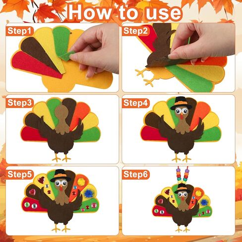 24 PCS Thanksgiving Turkey Craft Kit for Kids DIY Thanksgiving Turkey Necklace Crafts Colorful Turkeys Felt Stickers DIY Ornaments Decorations for Kids Party Favors Home Classroom Activities in Saudi Arabia