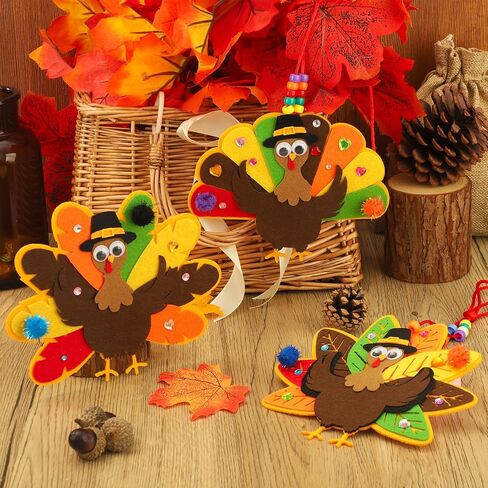24 PCS Thanksgiving Turkey Craft Kit for Kids DIY Thanksgiving Turkey Necklace Crafts Colorful Turkeys Felt Stickers DIY Ornaments Decorations for Kids Party Favors Home Classroom Activities in Saudi Arabia