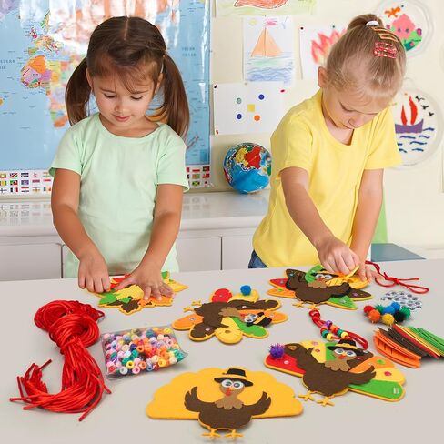 24 PCS Thanksgiving Turkey Craft Kit for Kids DIY Thanksgiving Turkey Necklace Crafts Colorful Turkeys Felt Stickers DIY Ornaments Decorations for Kids Party Favors Home Classroom Activities in Saudi Arabia