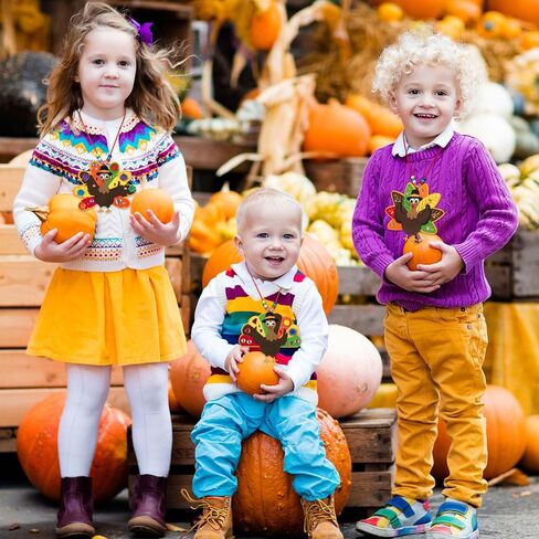 24 PCS Thanksgiving Turkey Craft Kit for Kids DIY Thanksgiving Turkey Necklace Crafts Colorful Turkeys Felt Stickers DIY Ornaments Decorations for Kids Party Favors Home Classroom Activities in Saudi Arabia
