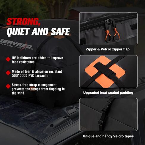 FieryRed Car Roof Bag Cargo Carrier - 15 قدم مكعب حقيبة أمتعة مقاومة للماء على السطح مع حصيرة مضادة للانزلاق، حقيبة تخزين الأمتعة للسفر ذات هيكل ناعم لجميع المركبات مع أو بدون رف in Kuwait