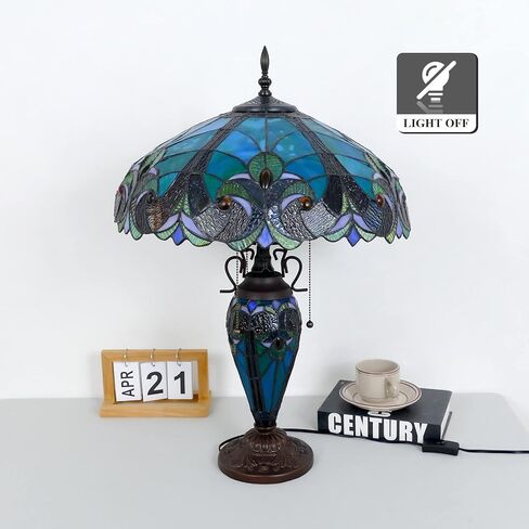 Tiffany Lamp Green Handmade Stained Glass Table Lamp Desk Light 18" Wide 24" Tall Vintage Tiffany Style Table Lamp for Bedroom Living Room Home Office, LED Bulb Included in Saudi Arabia
