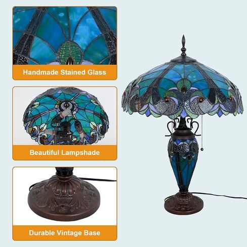 Tiffany Lamp Green Handmade Stained Glass Table Lamp Desk Light 18" Wide 24" Tall Vintage Tiffany Style Table Lamp for Bedroom Living Room Home Office, LED Bulb Included in Saudi Arabia