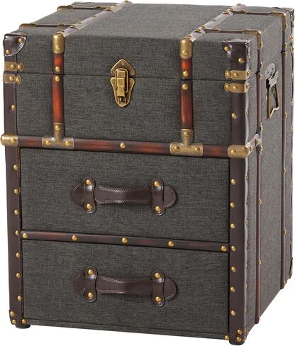 Vintage Storage Chest with Buckle Hinged Top, Linen Accent End Side Table for Living Room, Office, Bedroom, Rectangle, Grey in Saudi Arabia