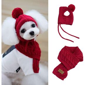 Pet woolen hat and scarf two piece set Winter Warm Knitted Pet Hat Scarf Set Dogs Hats Funny Cosplay Pet Dog for Puppy Accessories for autumn and winter (Red #07) in Kuwait
