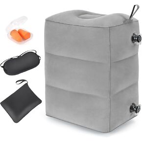 Inflatable Travel Foot Rest Pillow, Adjustable 3 Layers Height Leg Rest Pillow, Kids Airplane Bed, Adults Travel Essentials on Plane, Trains, Cars, Office, Home (Grey, 1 PC) in Kuwait