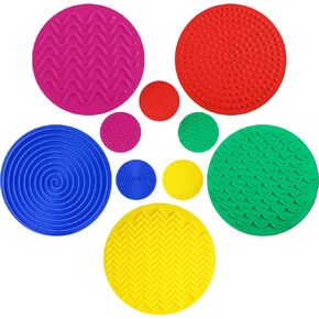 Lenwen 10 Pcs Sensory Mat Discs Sensory Stepping Circles Pads Textured Tactile Toys Stimulation for Calming Play and Early Learning Kids Matching Game Disorder Children ADHD(Classic Color) in Kuwait