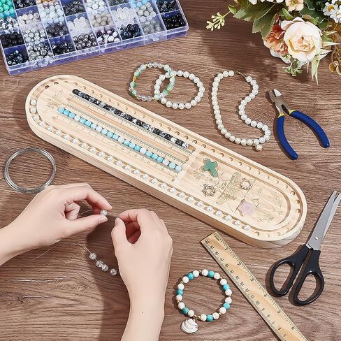 BENECREAT Wood Bead Design Board, Oval Rectangle Bracelet Bead Board with Luna Moth Mala Pattern Bead Tray for Art Crafts Jewelry Making Beading Supplies, 15.7x3.9Inch in Kuwait