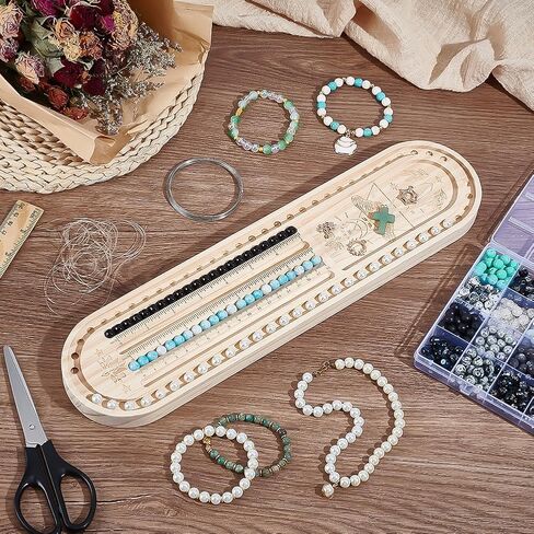 BENECREAT Wood Bead Design Board, Oval Rectangle Bracelet Bead Board with Luna Moth Mala Pattern Bead Tray for Art Crafts Jewelry Making Beading Supplies, 15.7x3.9Inch in Kuwait