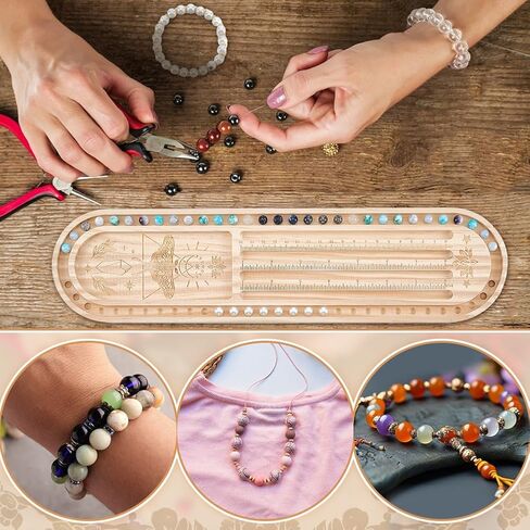 BENECREAT Wood Bead Design Board, Oval Rectangle Bracelet Bead Board with Luna Moth Mala Pattern Bead Tray for Art Crafts Jewelry Making Beading Supplies, 15.7x3.9Inch in Kuwait