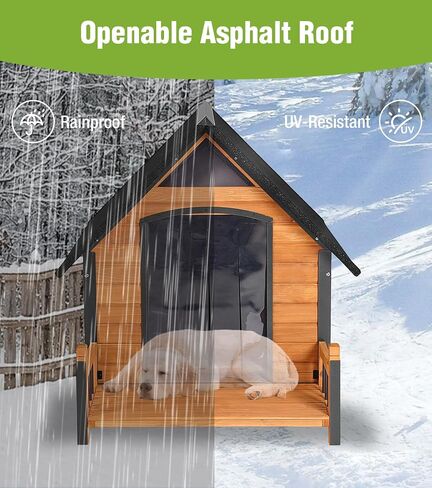 Large Outdoor Heated Dog House with Porch, All-Around Insulated Liner, Weatherproof Outside Dog House with Anti-Bite Metal Frame, Dog Kennel for Small Medium Large Dogs in Saudi Arabia