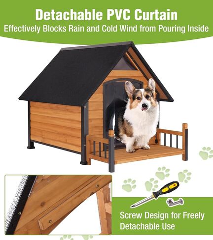 Large Outdoor Heated Dog House with Porch, All-Around Insulated Liner, Weatherproof Outside Dog House with Anti-Bite Metal Frame, Dog Kennel for Small Medium Large Dogs in Saudi Arabia
