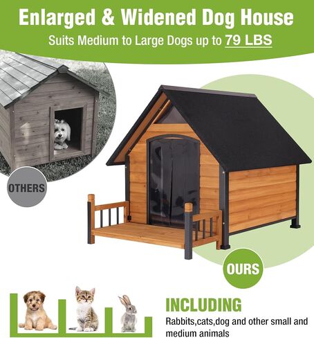 Large Outdoor Heated Dog House with Porch, All-Around Insulated Liner, Weatherproof Outside Dog House with Anti-Bite Metal Frame, Dog Kennel for Small Medium Large Dogs in Saudi Arabia