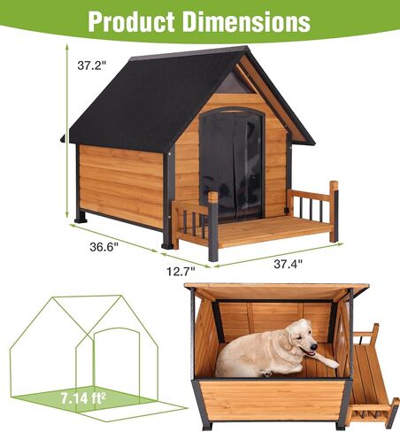 Large Outdoor Heated Dog House with Porch, All-Around Insulated Liner, Weatherproof Outside Dog House with Anti-Bite Metal Frame, Dog Kennel for Small Medium Large Dogs in Saudi Arabia