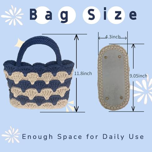 SHENJILL Tote Bag Crochet Kit for Beginners Two Color Crochet Kit with Step-by-Step Videos and Written Instruction Fan-Shaped Bag Crocheting Kit for Adults Easy Crocheting Yarn (White Blue) in Kuwait
