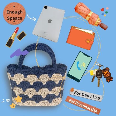 SHENJILL Tote Bag Crochet Kit for Beginners Two Color Crochet Kit with Step-by-Step Videos and Written Instruction Fan-Shaped Bag Crocheting Kit for Adults Easy Crocheting Yarn (White Blue) in Kuwait