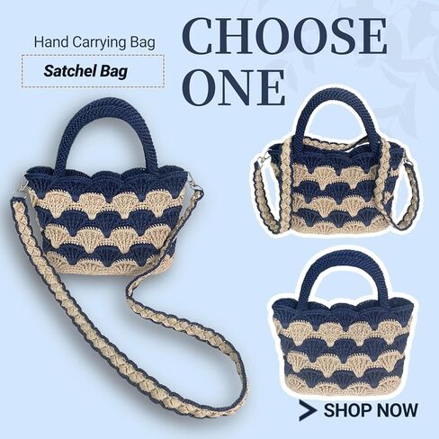 SHENJILL Tote Bag Crochet Kit for Beginners Two Color Crochet Kit with Step-by-Step Videos and Written Instruction Fan-Shaped Bag Crocheting Kit for Adults Easy Crocheting Yarn (White Blue) in Kuwait