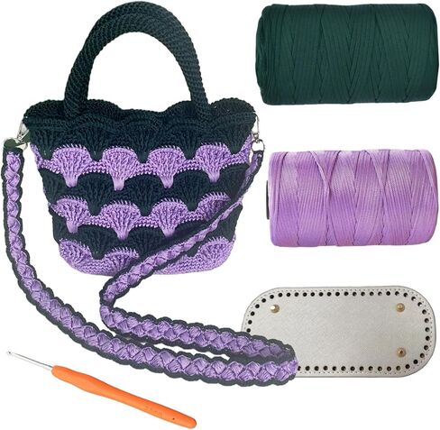 SHENJILL Tote Bag Crochet Kit for Beginners Two Color Crochet Kit with Step-by-Step Videos and Written Instruction Fan-Shaped Bag Crocheting Kit for Adults Easy Crocheting Yarn (White Blue) in Kuwait