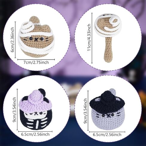 Origach 4 PCS Halloween Ghost و Mini Pumpkin Crochet Kit للمبتدئين ، مجموعة الكروشيه DIY للبالغين ، مجموعة مفاتيح الكروشيه الكاملة مع تعليمي فيديو خطوة بخطوة لتجمعات الحفلات الهالوين in Kuwait