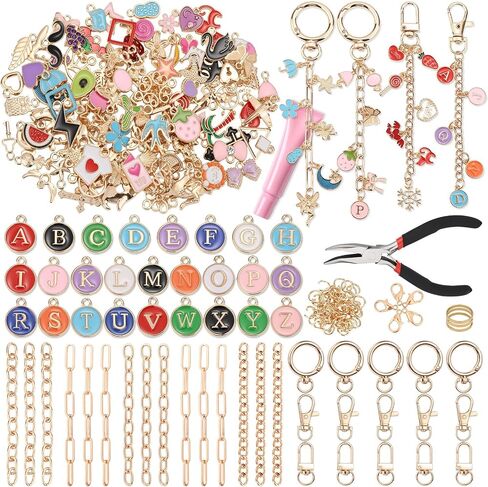 263Pcs Charms Lip Gloss Keychain Making Kit, DIY Craft Supplies with Charms, Key Chain Hooks, Jump Rings, Lobster Clasps, Chains & Tools, Jewelry Making Kit for Custom Keychains, Bags, Gifts in Saudi Arabia
