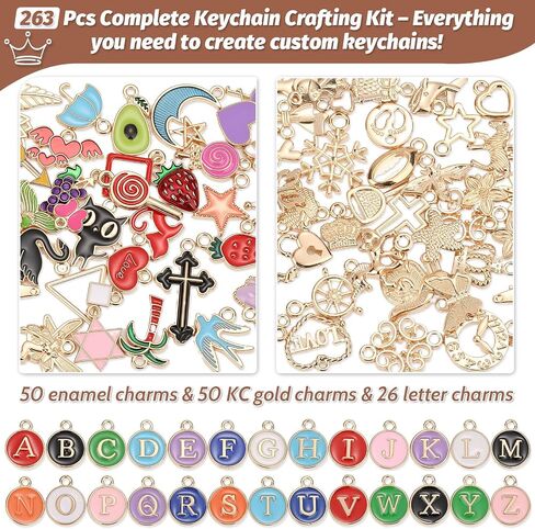 263Pcs Charms Lip Gloss Keychain Making Kit, DIY Craft Supplies with Charms, Key Chain Hooks, Jump Rings, Lobster Clasps, Chains & Tools, Jewelry Making Kit for Custom Keychains, Bags, Gifts in Saudi Arabia