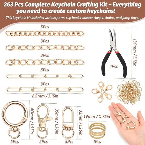263Pcs Charms Lip Gloss Keychain Making Kit, DIY Craft Supplies with Charms, Key Chain Hooks, Jump Rings, Lobster Clasps, Chains & Tools, Jewelry Making Kit for Custom Keychains, Bags, Gifts in Saudi Arabia