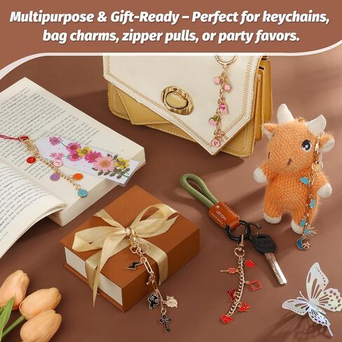 263Pcs Charms Lip Gloss Keychain Making Kit, DIY Craft Supplies with Charms, Key Chain Hooks, Jump Rings, Lobster Clasps, Chains & Tools, Jewelry Making Kit for Custom Keychains, Bags, Gifts in Saudi Arabia