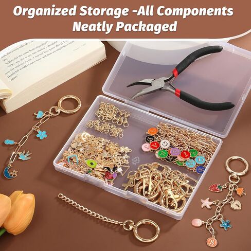 263Pcs Charms Lip Gloss Keychain Making Kit, DIY Craft Supplies with Charms, Key Chain Hooks, Jump Rings, Lobster Clasps, Chains & Tools, Jewelry Making Kit for Custom Keychains, Bags, Gifts in Saudi Arabia