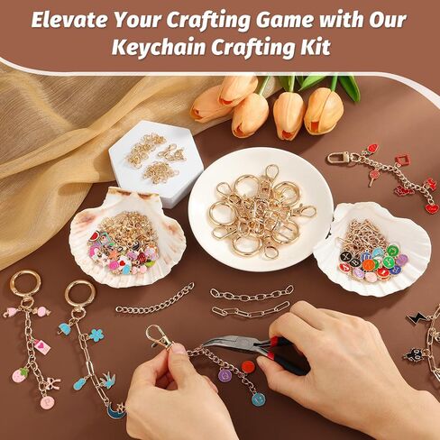 263Pcs Charms Lip Gloss Keychain Making Kit, DIY Craft Supplies with Charms, Key Chain Hooks, Jump Rings, Lobster Clasps, Chains & Tools, Jewelry Making Kit for Custom Keychains, Bags, Gifts in Saudi Arabia