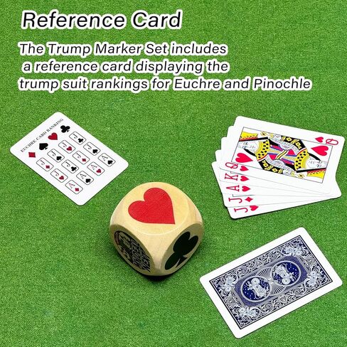 Trump Marker Dice, 2 Inch Wooden Euchre Cube with Velvet Storage Bag, Trump Suit Indicator for Euchre, Pinochle, Bridge, Poker in Kuwait