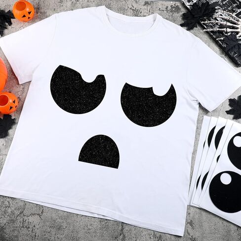 6 Sheets Halloween Adhesive Felt Halloween Cute Ghosts Emoticons Style Felt Irregular Shape DIY Felt for Halloween DIY Projects Costume, Black in Saudi Arabia