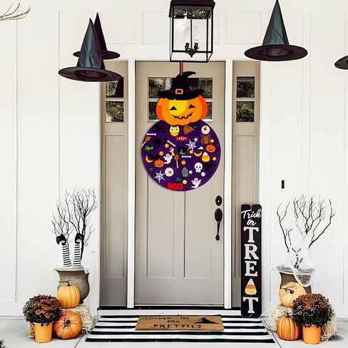 Tnoeuz DIY Halloween Felt Pumpkin Witch Hanging Decor for Kids Halloween Felt Crafts Kits Adhesive Ornaments Halloween Party Favors Home Wall Decorations Indoors Outdoors in Kuwait