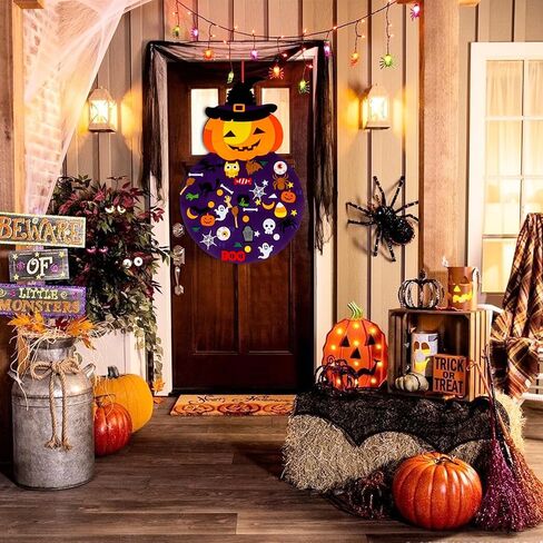Tnoeuz DIY Halloween Felt Pumpkin Witch Hanging Decor for Kids Halloween Felt Crafts Kits Adhesive Ornaments Halloween Party Favors Home Wall Decorations Indoors Outdoors in Kuwait