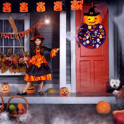 Tnoeuz DIY Halloween Felt Pumpkin Witch Hanging Decor for Kids Halloween Felt Crafts Kits Adhesive Ornaments Halloween Party Favors Home Wall Decorations Indoors Outdoors in Kuwait