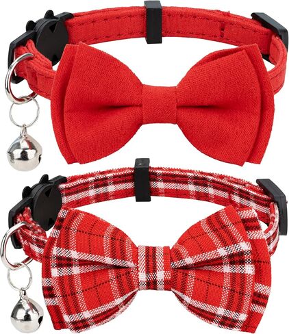 Cat Twile Breakaway Bowtie Safety with Bell Aductbale Hitten Puppy Solid Plaid Color Set D- [2pcs] Blue Gray in Kuwait