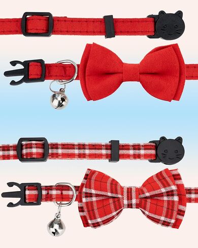 Cat Twile Breakaway Bowtie Safety with Bell Aductbale Hitten Puppy Solid Plaid Color Set D- [2pcs] Blue Gray in Kuwait