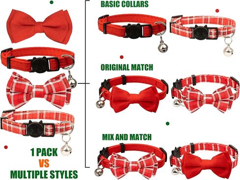 Cat Twile Breakaway Bowtie Safety with Bell Aductbale Hitten Puppy Solid Plaid Color Set D- [2pcs] Blue Gray in Kuwait