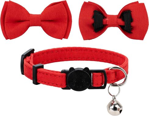 Cat Twile Breakaway Bowtie Safety with Bell Aductbale Hitten Puppy Solid Plaid Color Set D- [2pcs] Blue Gray in Kuwait
