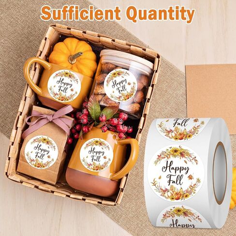 Louise Maelys 1.5Inch Happy Fall Stickers-500 Pcs Autumn Pumpkin Maple Stickers Thanksgiving Decor Labels for Holiday Party Favors, Supplies, Envelope Seals, Gift Cards in Kuwait