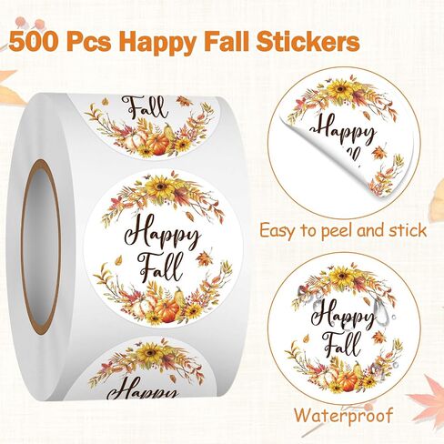 Louise Maelys 1.5Inch Happy Fall Stickers-500 Pcs Autumn Pumpkin Maple Stickers Thanksgiving Decor Labels for Holiday Party Favors, Supplies, Envelope Seals, Gift Cards in Kuwait