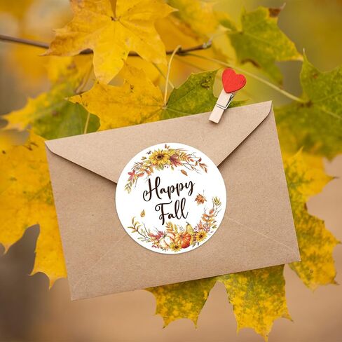 Louise Maelys 1.5Inch Happy Fall Stickers-500 Pcs Autumn Pumpkin Maple Stickers Thanksgiving Decor Labels for Holiday Party Favors, Supplies, Envelope Seals, Gift Cards in Kuwait