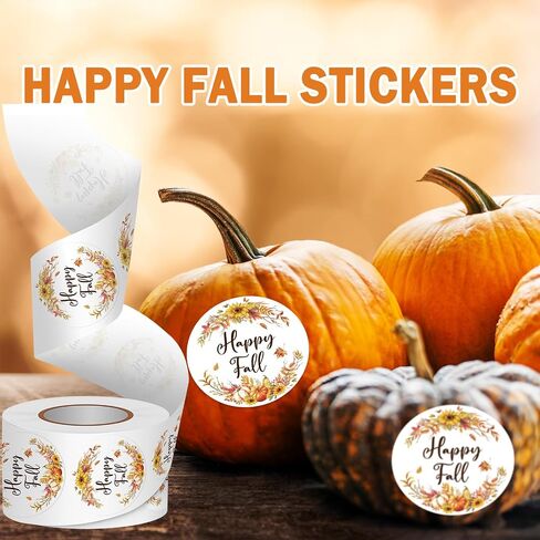 Louise Maelys 1.5Inch Happy Fall Stickers-500 Pcs Autumn Pumpkin Maple Stickers Thanksgiving Decor Labels for Holiday Party Favors, Supplies, Envelope Seals, Gift Cards in Kuwait